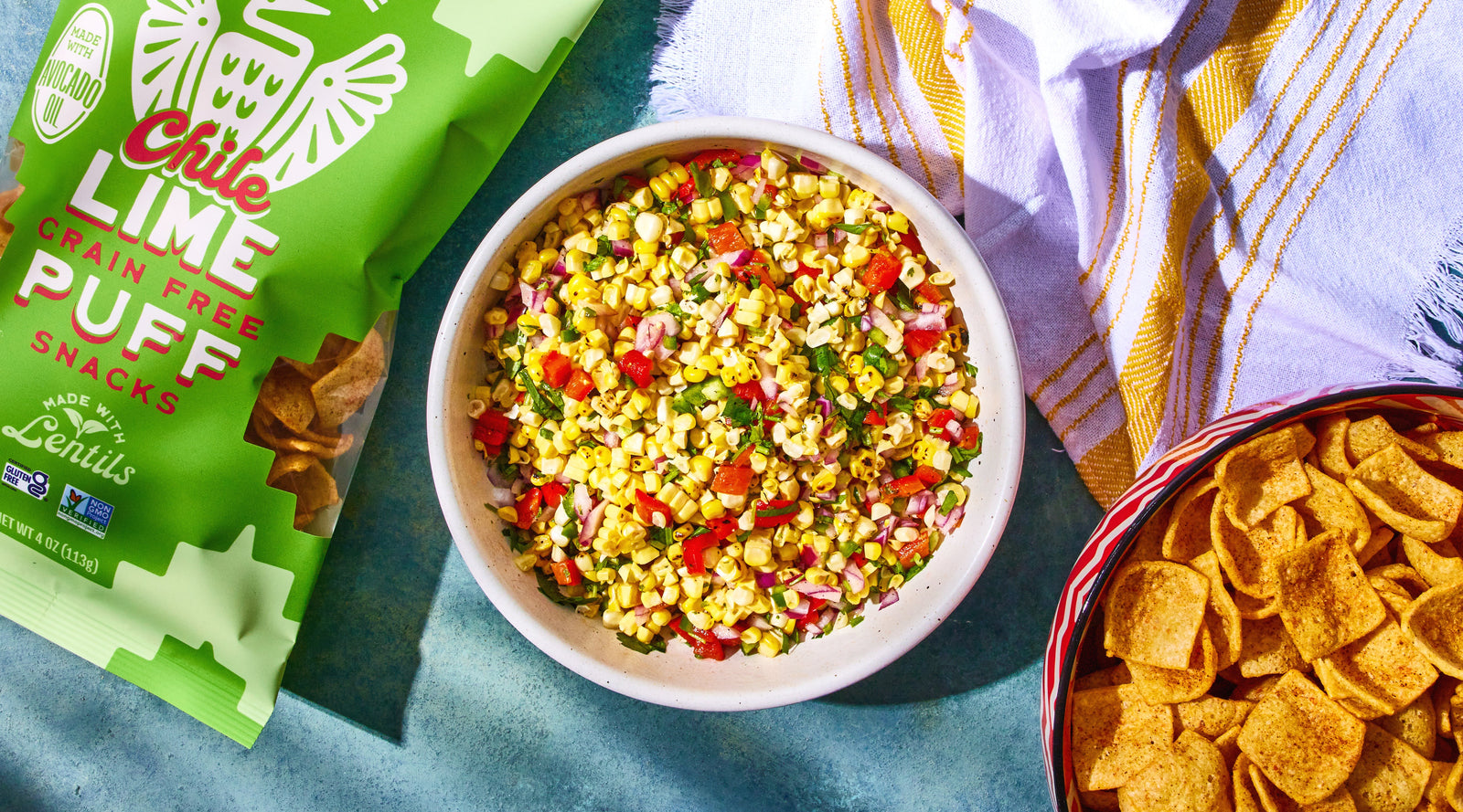 Roasted Corn Salsa w/ Chile Lime Puffs