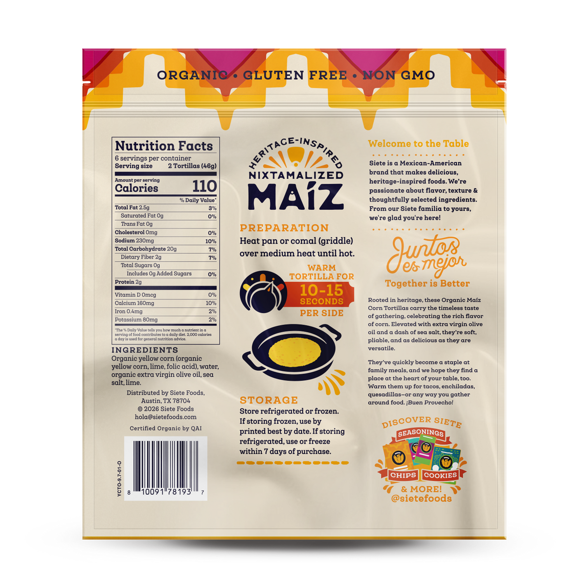 Gluten Free Maíz Organic Yellow Corn Tortillas