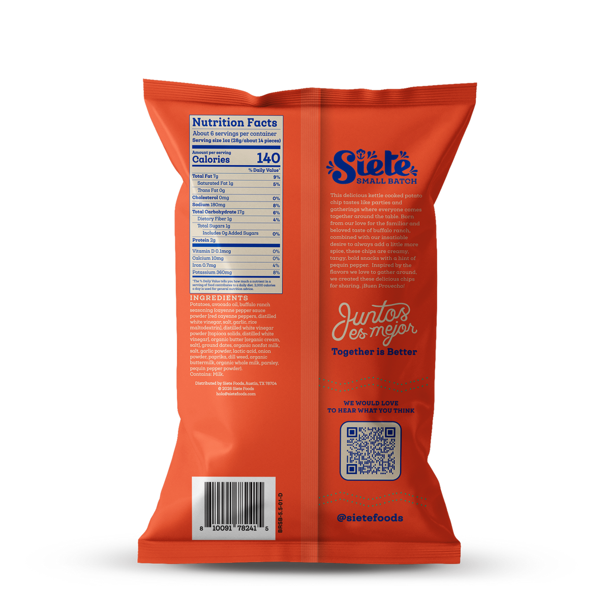 Siete Small Batch: Pequin Buffalo Ranch Kettle Cooked Potato Chips